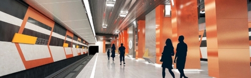 Станцию метро «Боровское шоссе» оформили в серых и оранжевых тонах
