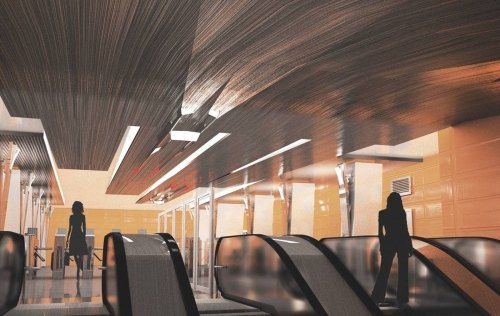 Станцию метро «Боровское шоссе» оформили в серых и оранжевых тонах