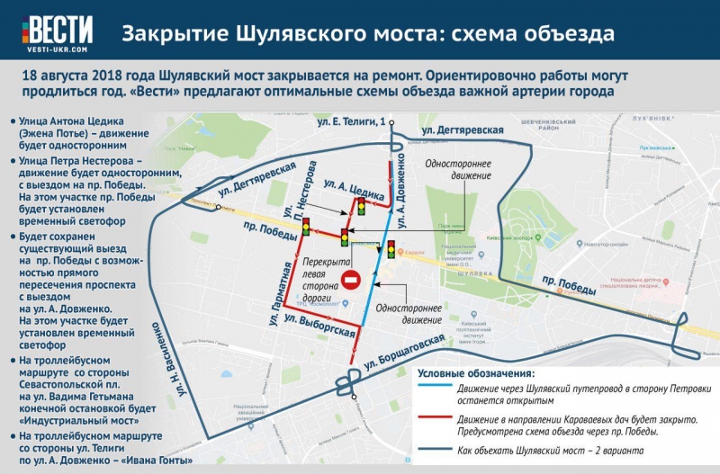В Киеве 18 августа начнут ремонт Шулявского моста – схема объезда